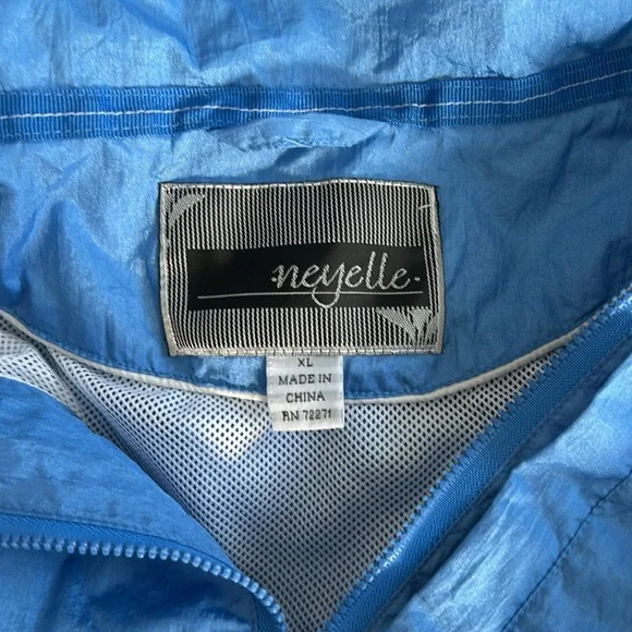 NEYELLE Women’s VintageY2K Windbreaker Blue/White Kangaroo Pocket Zipper Hood XL - Picture 5 of 14